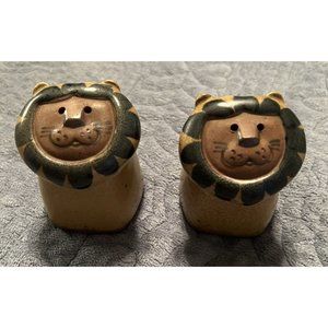 Fitz & Floyd LION Salt & Pepper Shaker Set Vintage Stoneware Art (PAN-S5-2) used